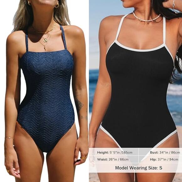 NWT Cupshe Ribbed Crossback Standard Coverage One-Piece Swimsuit BUNDLE Sz L - Picture 1 of 7